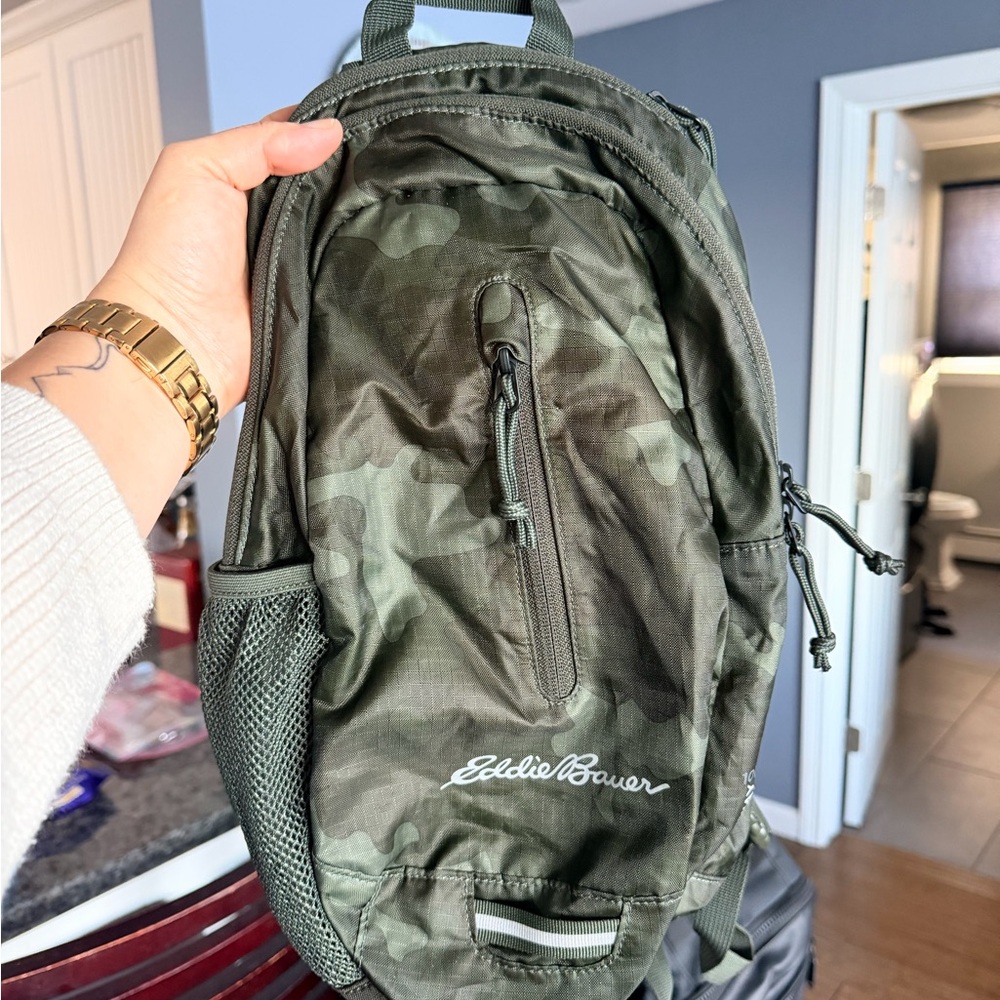 Eddie Bauer Camo Sling Backpack in Olive and Dark Green